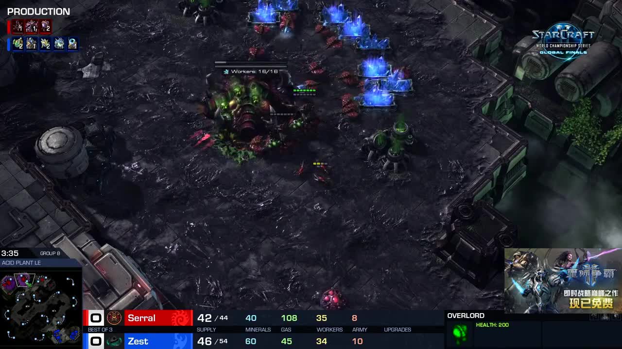 2018《星际争霸II》世界锦标赛全球总决赛 B组胜者组比赛 Zest vs Serral