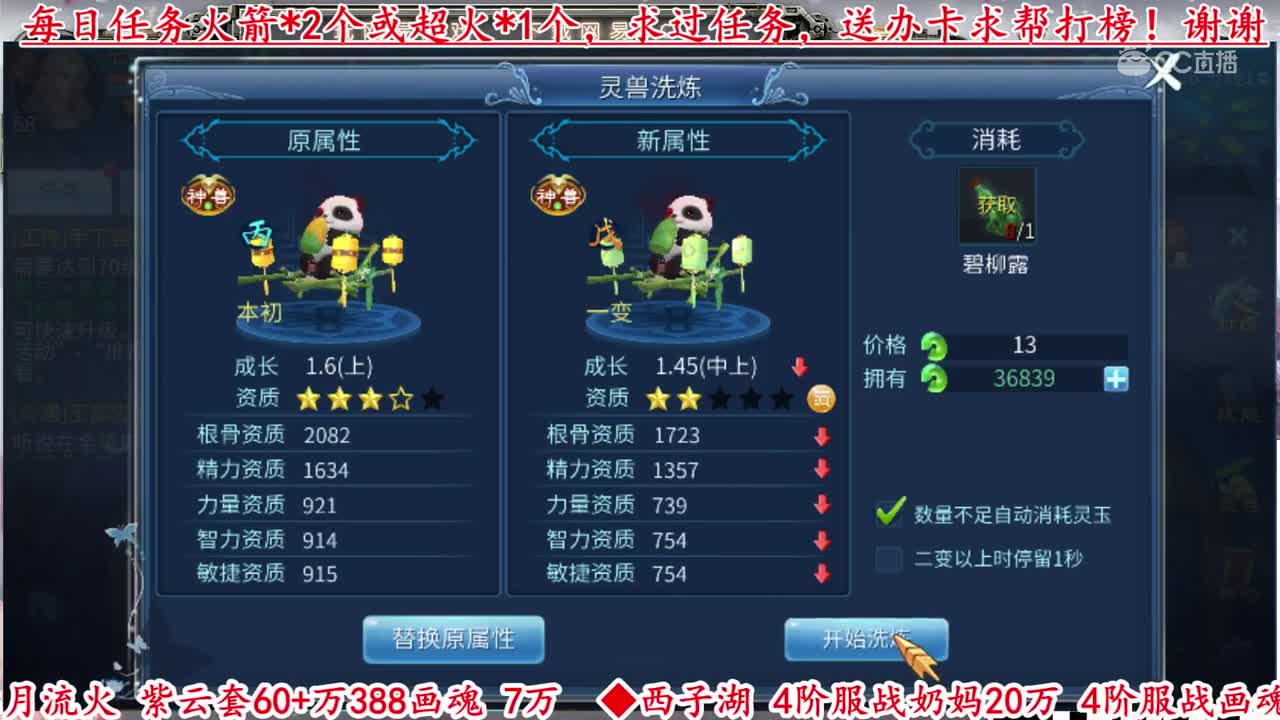 【老四】新区2天，2.5万灵玉洗乙级肥猪，7.85万灵玉洗乙级大熊猫#倩女幽魂手游