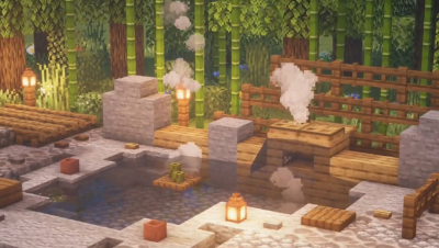 【我的世界】温泉的建造方法-建筑讲座（和风-露天浴场