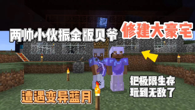 我的世界：两帅小伙居然在振金版贝爷生存里修建大豪宅！