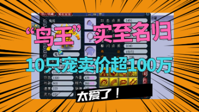 梦幻西游：实至名归的“鸟王”，10只宠卖价超100万，大开眼界！