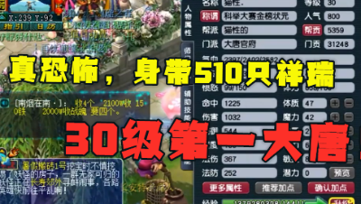 梦幻西游：令人恐怖的“30级第一大唐”，510个祥瑞，科举状元！