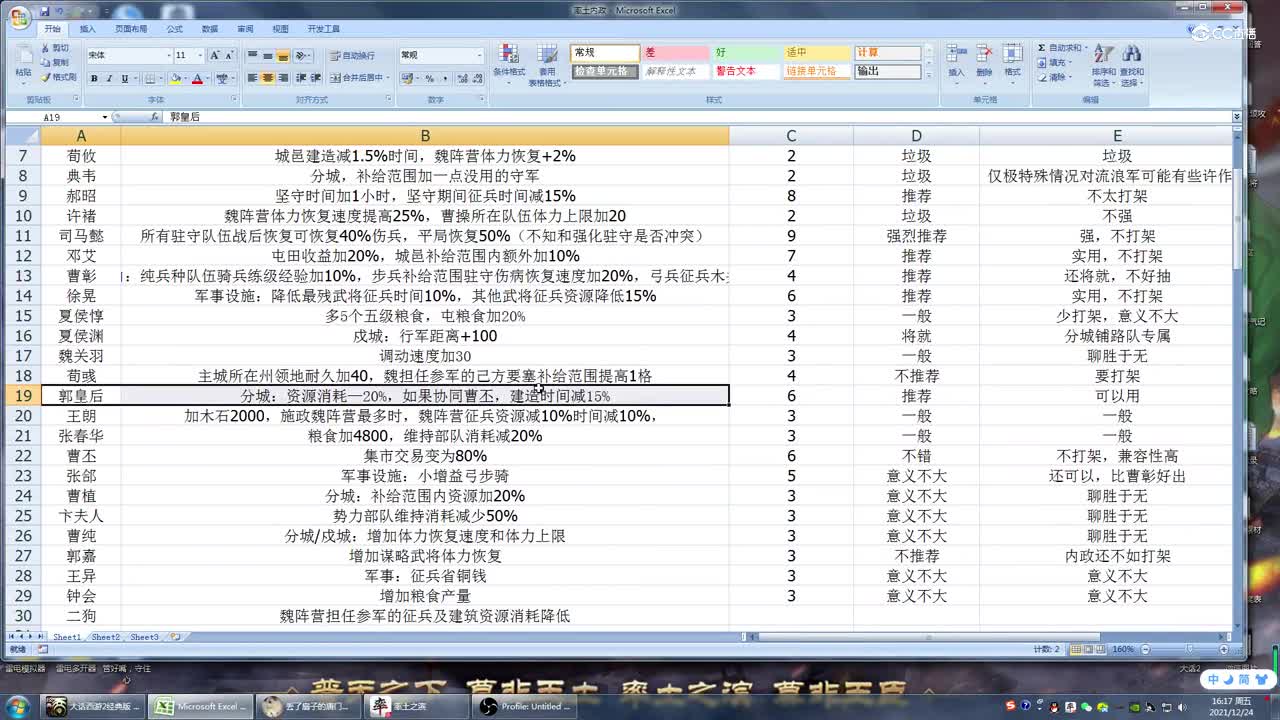 魂月： 【蜀国】全武将内政文臣详解及评分推荐