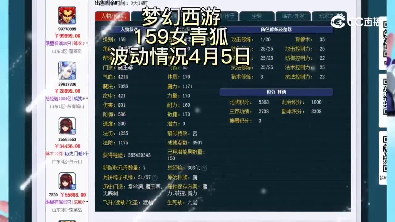 梦幻西游159女青狐波动情况4月5日CC