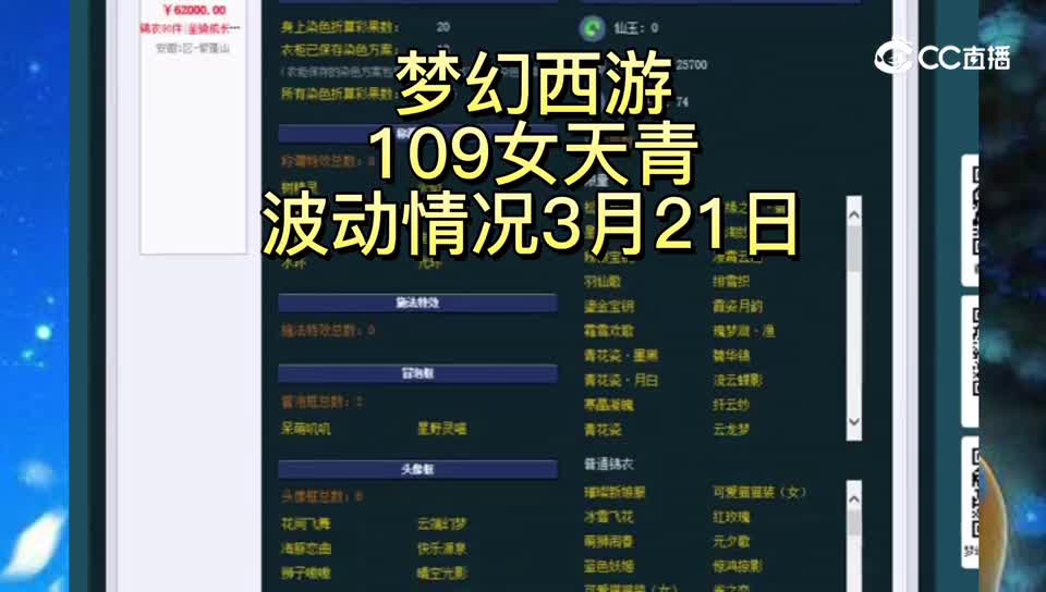 梦幻西游109女天青波动情况3月21日CC