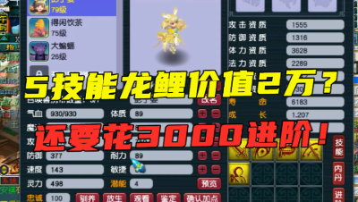 梦幻西游：新区最贵的龙鲤？5个技能造价2万块，还要花3000进阶？