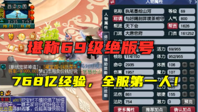 梦幻西游：堪称绝版的69号，总经验768亿，15锻武器只配刷任务？