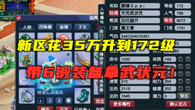 梦幻西游：新区花35万升到172级，带5锻灵饰拿武状元，老板豪横！