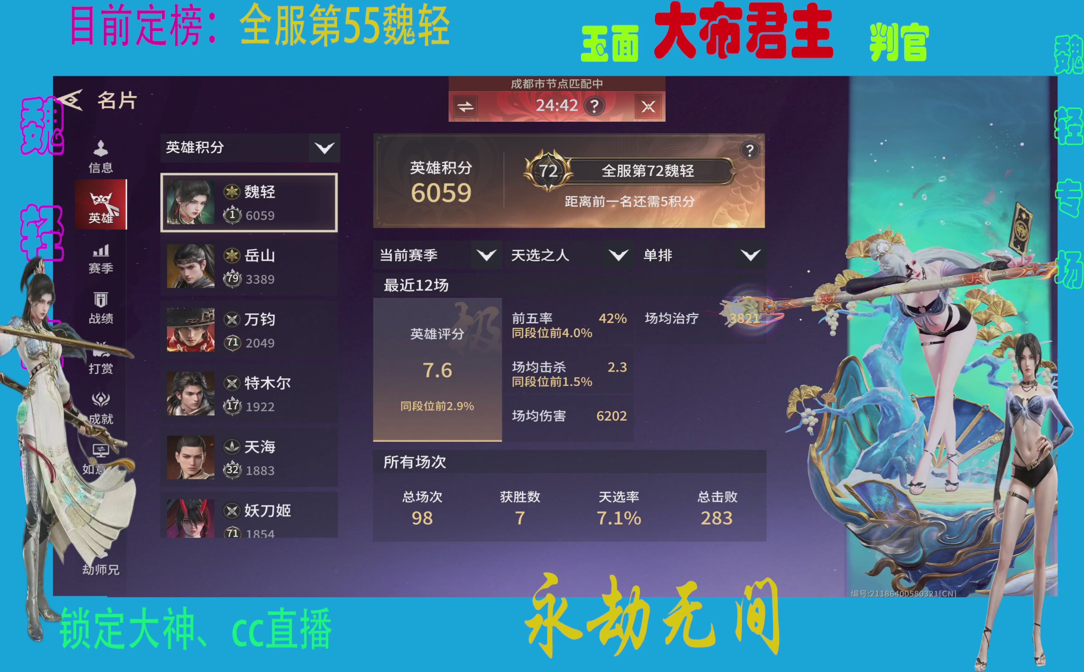 国服魏轻（新英雄方诺冲刺中)